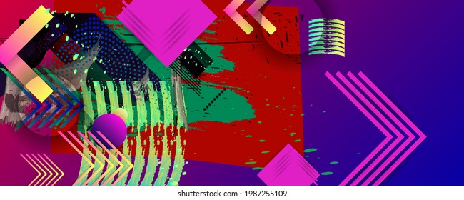 Multicolored background template summer juicy colors background with geometric elements, lines and dots universal banner. Stock vector