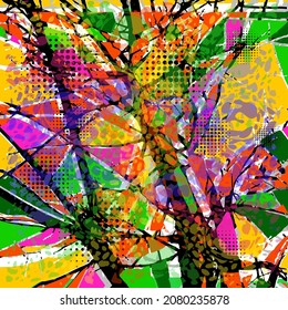 Multicolored background of tree branches. Puzzle pieces. Vector illustration