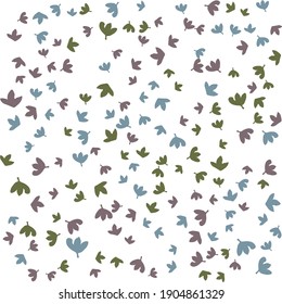 Multicolored background with vector drawings on the spring and summer theme, leaves, petals, flowers. Suitable for baby cards, fabrics, and website designs