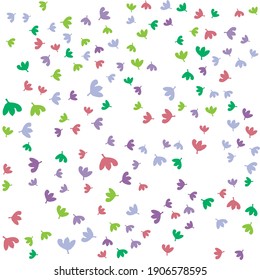 Multicolored background with vector drawings on the spring and summer theme, leaves, petals, flowers. Suitable for baby cards, fabrics, and website designs