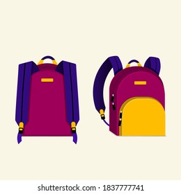 Multi-colored backpack. Front and back views. vector illustration.