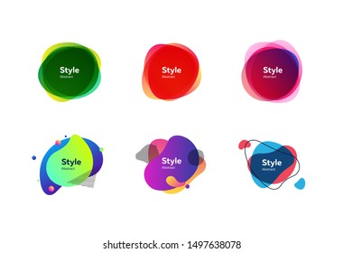 Multicolored badges set. Dynamical abstract figures. Trendy minimal templates for presentations, banners, flyers and logos. Vector illustration