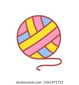 Multicolored Ball of Yarn. Ball of Yarn Icon. Handmade, Hand knitting. Vector Illustration in Flat Design