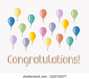 Multi-colored balloons. Calligraphic text Congratulations. Vector illustration