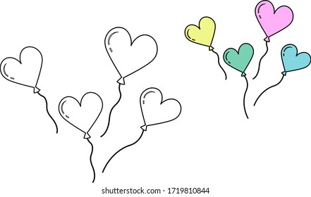 Multi-colored balloons.
Children's coloring for the development of fine motor skills.