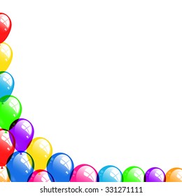 multicolored balloons frame, shiny balloons and space for text