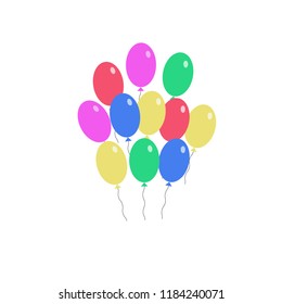 multicolored balloons, isolated vector on white background, postcard