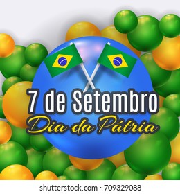 Multicolored Balloons National Greeting Card Design, Retro Background - Portuguese Text "September 7, Independence Day" at English