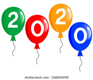 Multi-colored balloons with numbers of new year on a white background