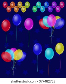 multicolored balloons on a dark blue background with stars