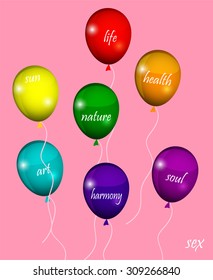 Multi-colored balloons on a pink background