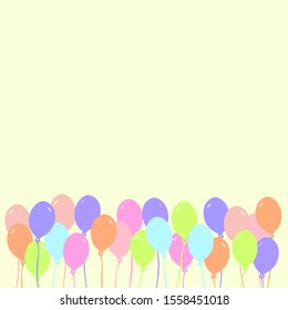 Multi-colored balloons on a yellow background. Vector. Template for greeting card or invitation.