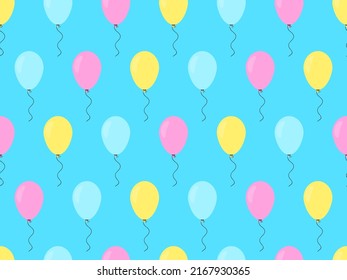 Multicolored balloons seamless pattern. Helium balloons. Design for greeting card, holiday banners and posters. Vector illustration