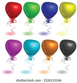 Multi-colored balloons. Set of vector illustration EPS-10. For holiday greetings. Vector red heart icon design element. Love symbol isolated on white background.Illustration for website, poster, cover