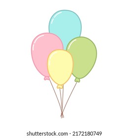 Multi-colored balloons tied to a rope. Design element. Vector illustration isolated on white background.