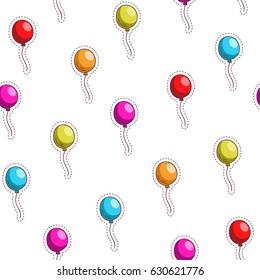 Multi-colored balloons.  Vector seamless pattern with hand drawn funny stickers in 80s-90s cartoon style.