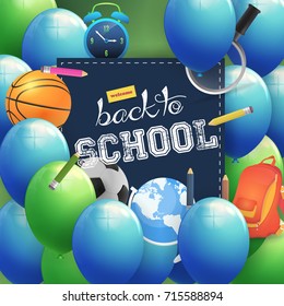 Multicolored Balloons, Vector Welcome Back to School Website Banner Design