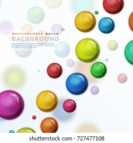 Bolas multicolores, globos y píldoras de fondo/
Ilustración del diseño de fondo abstracto con bolas multicolores, globos, burbujas, píldoras o caramelos