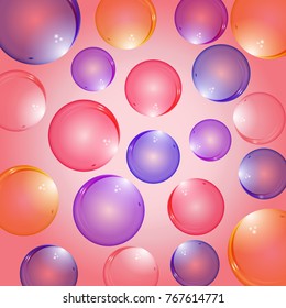 multicolored balls, bubbles on bright background, vector illustration