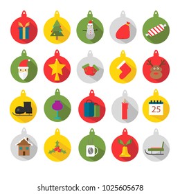 Multicolored balls for Christmas tree, isolated on a white background. Winter Holidays and Celebrations concept. Vector.