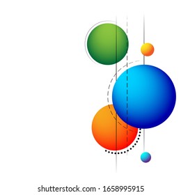 Multi-colored balls hang on a white background.