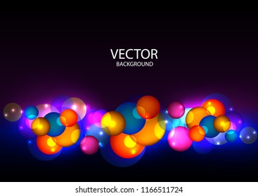 Multicolored balls on a dark background, magical design.