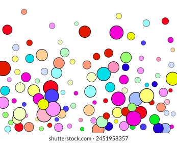  Multi-colored balls are scattered on paper.  Red Flying Background Color.