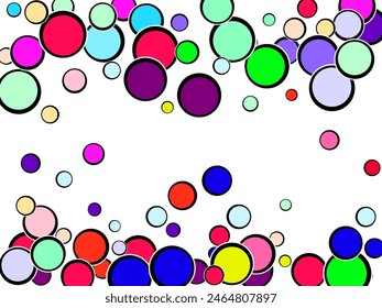  Multi-colored balls are scattered on paper. Black Vector Spot Polkadot. Small Pattern Cute Summer.