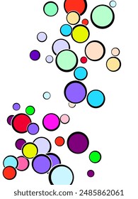  Multi-colored balls are scattered on paper.  Green background. blue wallpaper. foam balls.