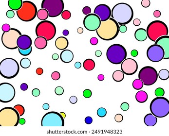  Multi-colored balls are scattered on paper. Background from bright multi-colored confetti. 