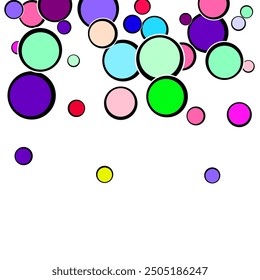  Multi-colored balls are scattered on paper.  Seamless Graphic Blob. Geometric Ink Dot Pattern