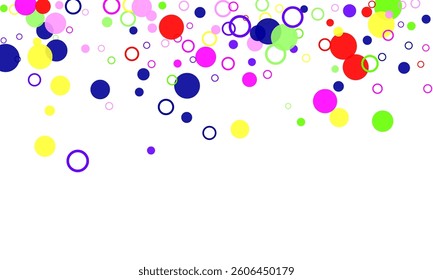 Multi-colored balls are scattered on paper. Black Vector Spot Polkadot. Small Pattern Cute Summer.