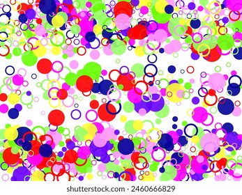 Multi-colored balls scattered randomly. background design, cover.  3d render of particles, colored paper applique. 