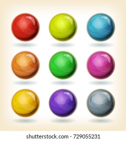 Multicolored Balls Set/
Illustration of a set of cartoon multicolored balls, balloons, bubbles, pills or candies on vintage background