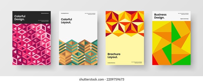 Multicolored banner A4 vector design illustration composition. Modern mosaic shapes company cover layout bundle.