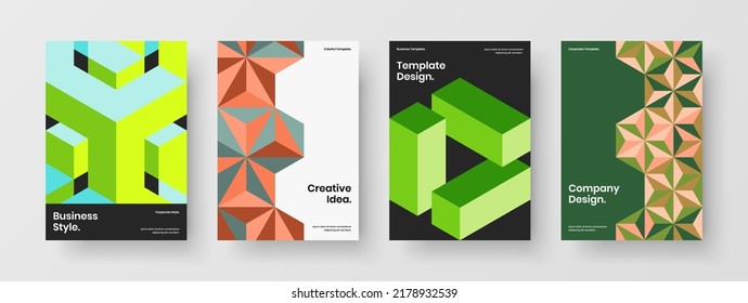 Composición de plantilla vectorial de diseño de pancarta multicolor. Conjunto de ilustraciones de volante de hexagones geométricos creativos.