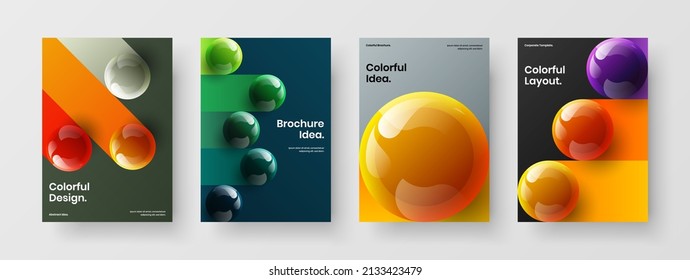 Multicolored banner vector design concept bundle. Minimalistic realistic spheres company brochure illustration collection.