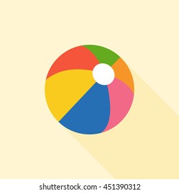 Multicolored beach ball icon with long shadow Isolation, flat design vector 