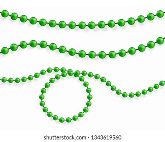 Multicolored beads on a white background. Beautiful chain of different colors. Pure beads are realistic. Decorative element from golden ball design.Vector illustration.