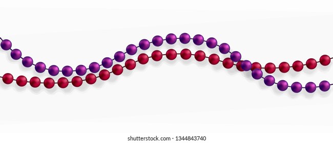 Multicolored beads on a white background. Beautiful chain of different colors. Pure beads are realistic. Decorative element from golden ball design.Vector illustration.