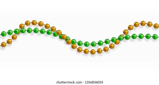 Multicolored beads on a white background. Beautiful chain of different colors. Pure beads are realistic. Decorative element from golden ball design.Vector illustration.