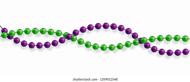 Multicolored beads on a white background. Beautiful chain of different colors. Pure beads are realistic. Decorative element from golden ball design.Vector illustration.