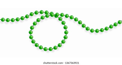 Multicolored beads on a white background. Beautiful chain of different colors. Pure beads are realistic. Decorative element from golden ball design.Vector illustration.