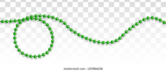 Multicolored beads on a white background. Beautiful chain of different colors. Pure beads are realistic. Decorative element from golden ball design.Vector illustration.