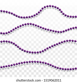 Multicolored beads on a white background. Beautiful chain of different colors. Pure beads are realistic. Decorative element from golden ball design.Vector illustration.