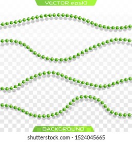 Multicolored beads on a white background. Beautiful chain of different colors. Pure beads are realistic. Decorative element from golden ball design.Vector illustration.
