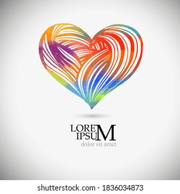 Multicolored beautiful heart. Heart tattoo object. Valentine sign. Design element. Vector illustration.