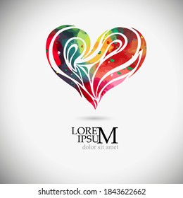 Multicolored beautiful heart. Heart tattoo object. Valentine sign. Design element. Vector illustration.