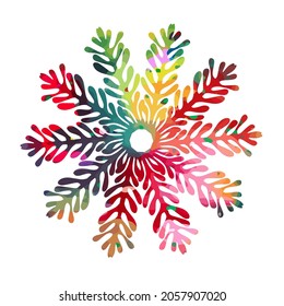 Bello objeto de copo de nieve multicolor. Ilustración del vector