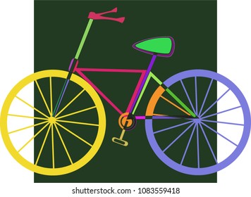 Multicolored bicycle on a black background